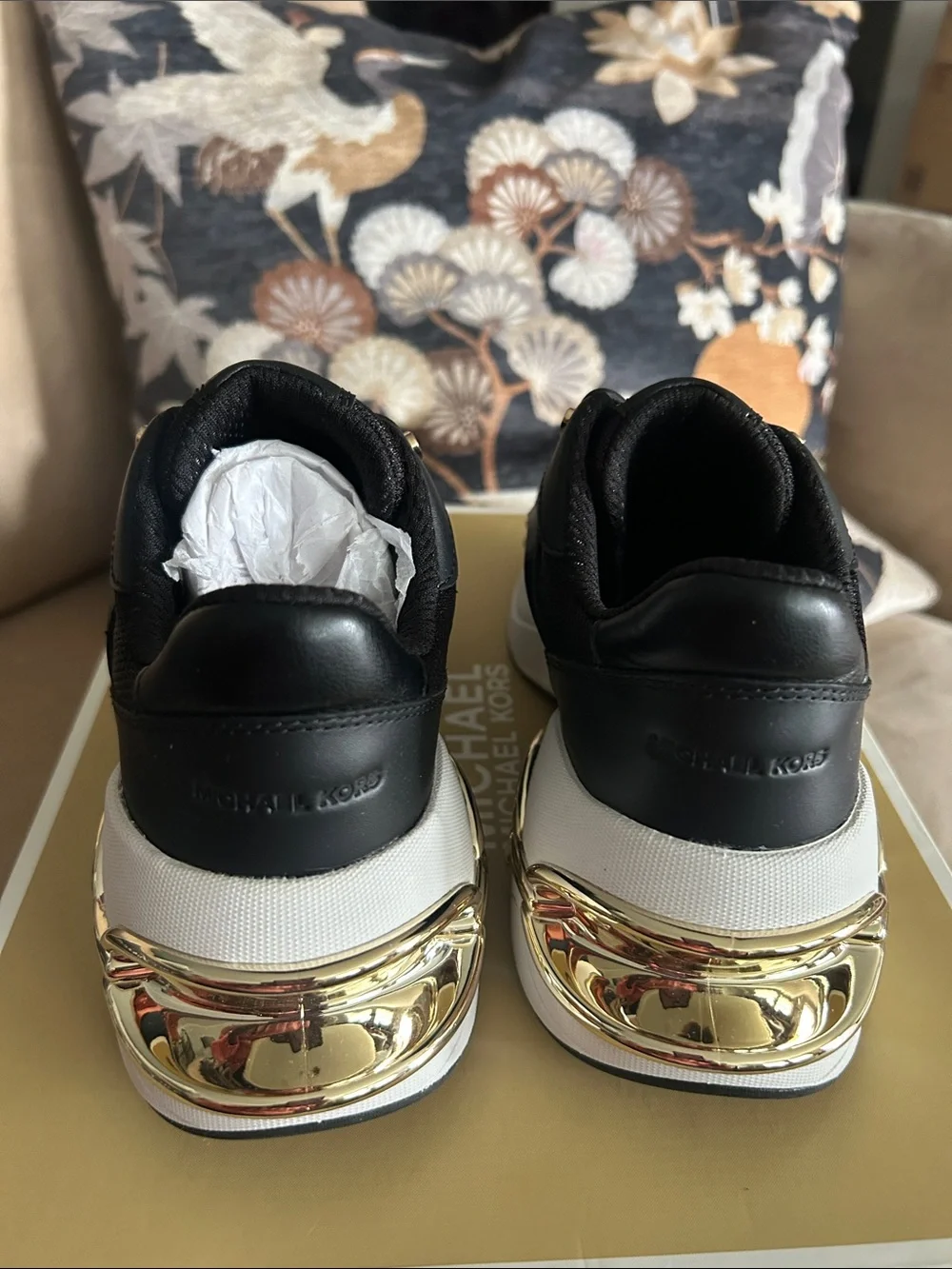 Michael Kors Women’s Black & White Sneakers with Gold Heel Detail